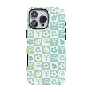 Floral Pattern Phone Case - Teal and White